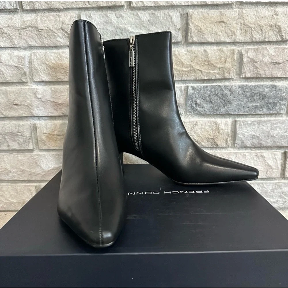 French Connection Ankle Bootie Alex Kitten Heel Black Faux Leather NIB - Picture 9 of 9